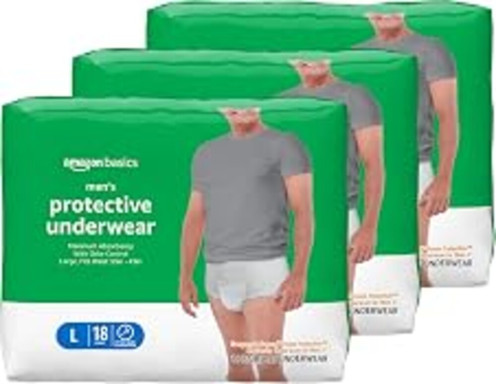 Amazon Basics Maximum Absorbency Incontinence Underwear for Men with Leak Protection and Odor Control, Large, 54 Count (3 Packs of 18)
