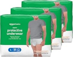 Amazon Basics Maximum Absorbency Incontinence Underwear for Men with Leak Protection and Odor Control, Large, 54 Count (3 Packs of 18)