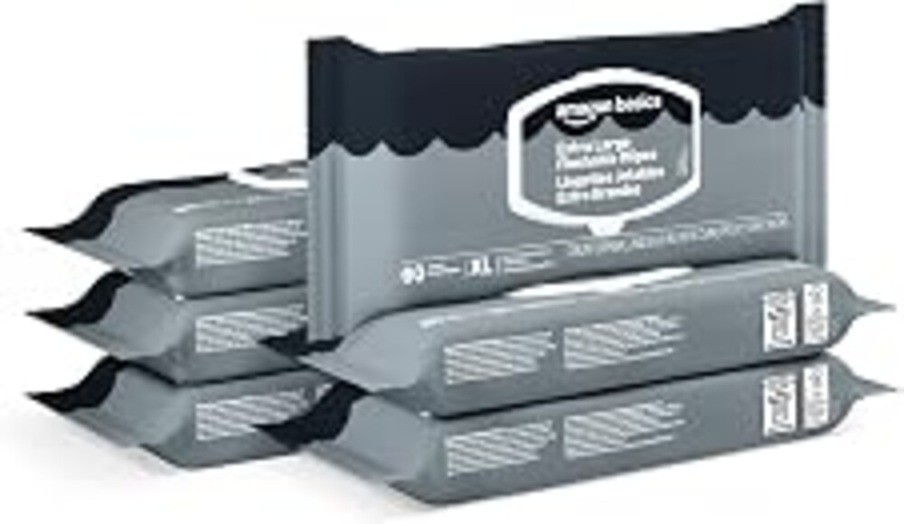Amazon Basics Extra Large Flushable Wipes, 360 Wipes (6 Packs of 60), Adult Wet Wipes and Resealable Closure, Packaging May Vary