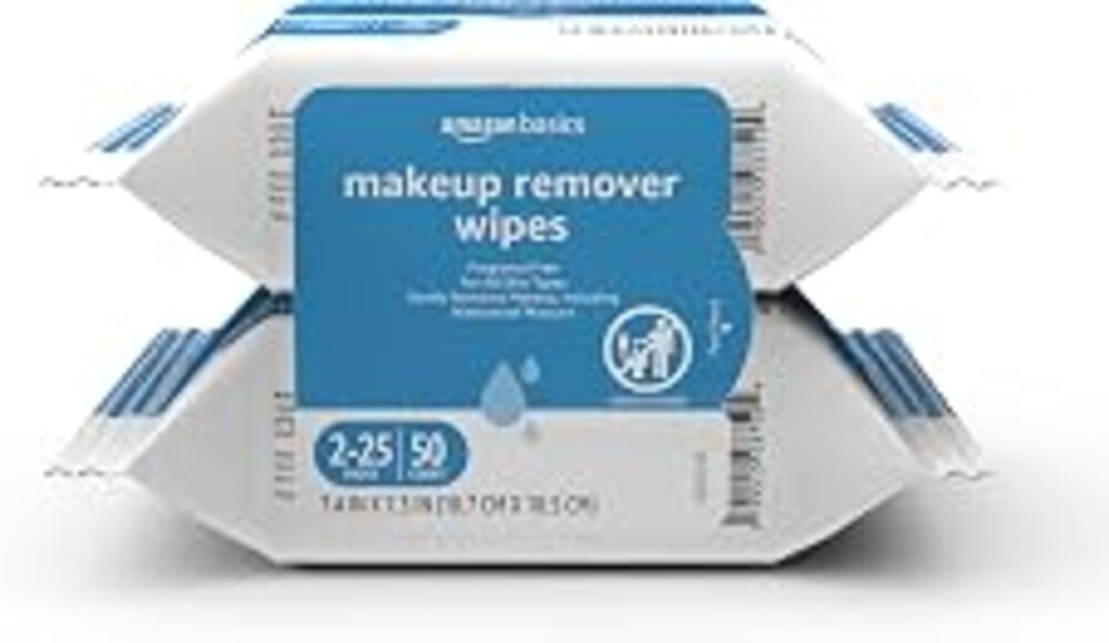 Amazon Basics Makeup Remover Wipes, Formulated without Fragrance and Alcohol-Free, Gentle Cleansing, Removes Waterproof Mascara, Dermatologist Tested, 25 Count, Pack of 2