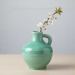 Sunddo Green Ceramic Vase 6 Inch - Small Decorative Vases with 1 Handle, Textured Modern Vase for Home Decor, Bathroom, Bedroom, Living Room, Centerpiece, Table Decor