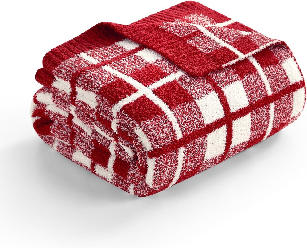 Snuggle Sac Red Checkered Throw Blanket for Couch, Super Soft Cozy Warm Christmas Red Blankets, Reversible Buffalo Plaid Microfiber Throws for Sofa Bed, Red Plaid, 50x60 Inches