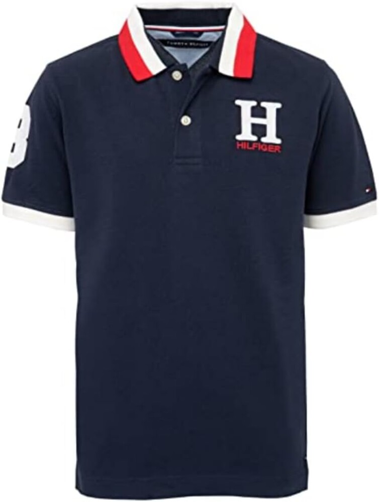 Tommy Hilfiger Boys' Short Sleeve Premium Pique Polo Shirt, Button Closure, Soft & Comfortable