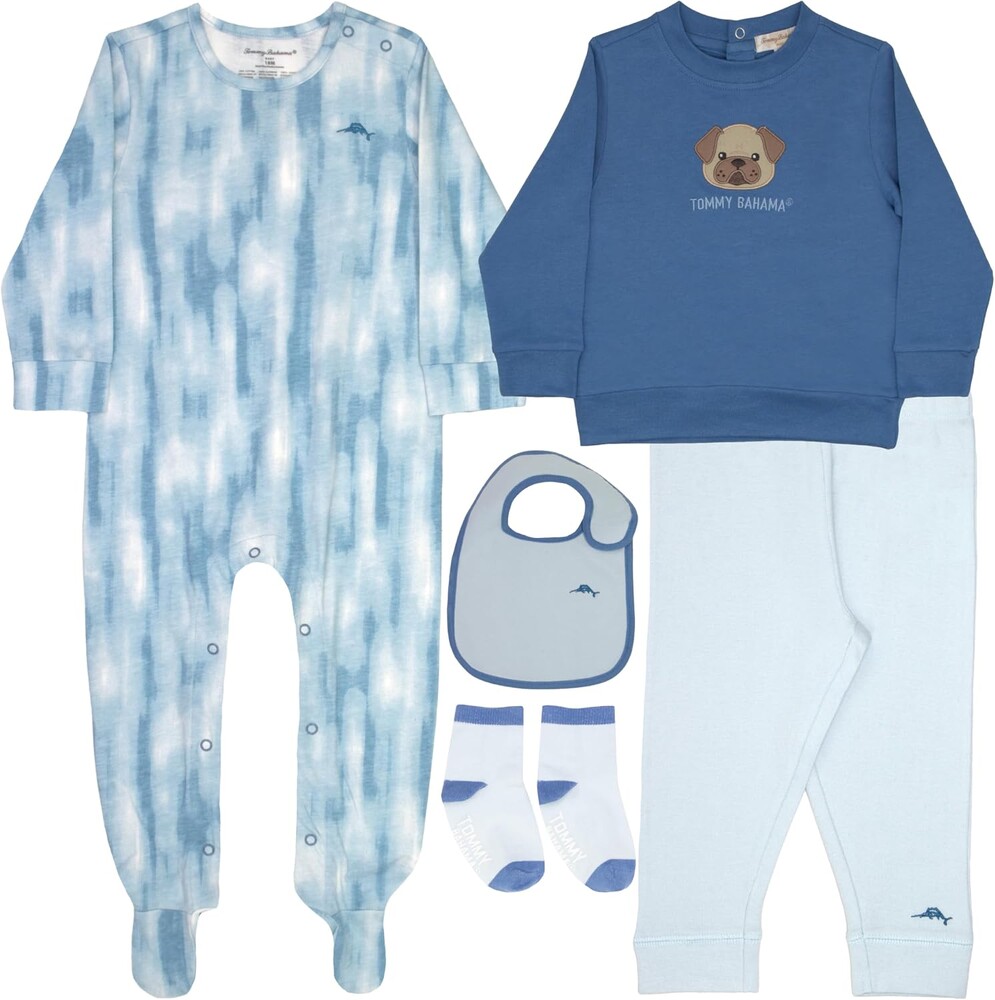 Tommy Bahama 5-Piece Baby Layette Set - Footsie, Shirt, Pants, Bib, and Socks Bundle for Infants and Babies