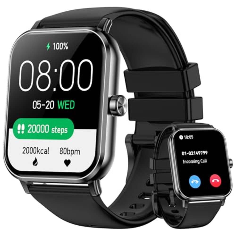Smart Watch for Men Women, 1.85" HD Fitness Tracker with Bluetooth Calls, 5 ATM Waterproof, 130+ Sport Modes, 24/7 Heart Rate/Sleep Monitor, Pedometer, Calories, Smartwatch for iOS Android (Black)