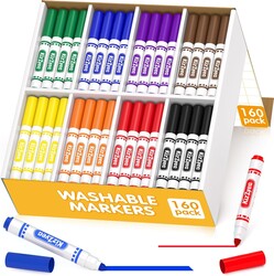 KIZZYEA Washable Markers Bulk, Markers for Kids, 8 Assorted Colors, 160 Count, Broad Line Marker for School, Student Art Supplies & Back to School Crafts, Classroom Essentials for Teachers