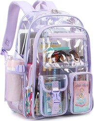 abshoo Large Clear Backpack For Girls Women School Bookbag Heavy Duty Transparent Backpack (Purple)