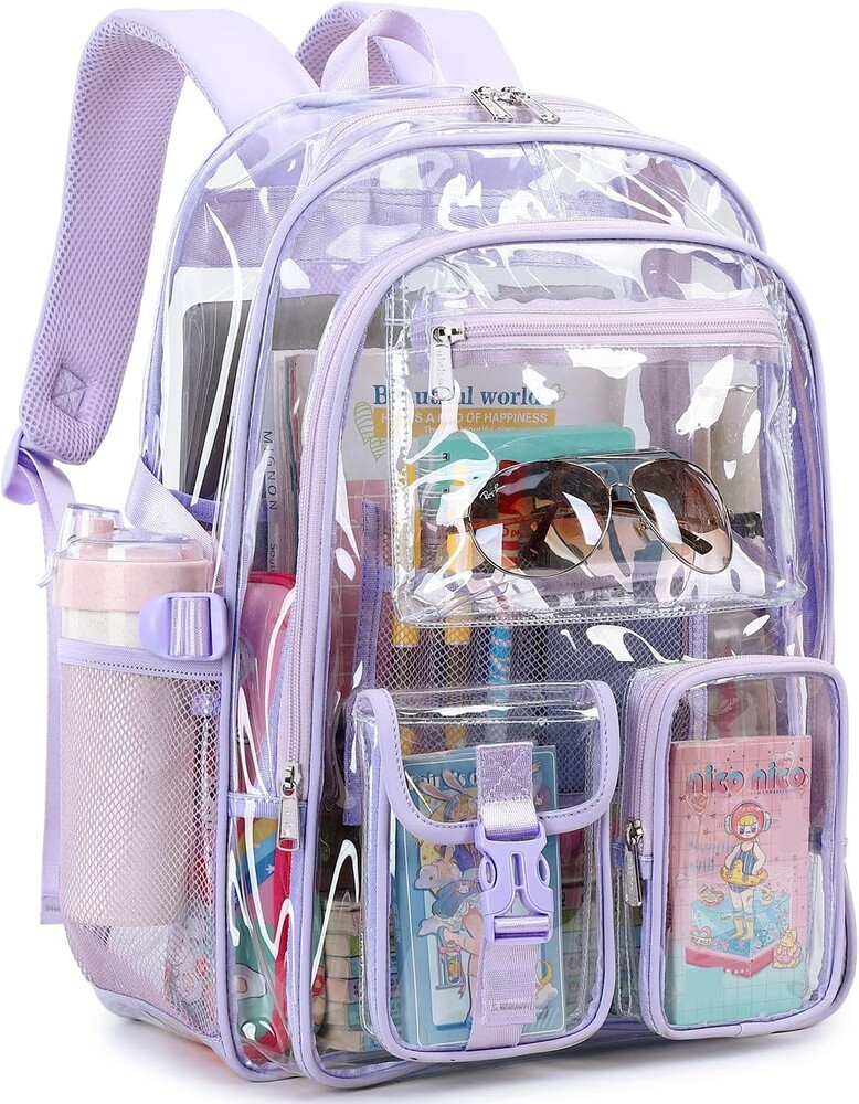 abshoo Large Clear Backpack For Girls Women School Bookbag Heavy Duty Transparent Backpack (Purple)