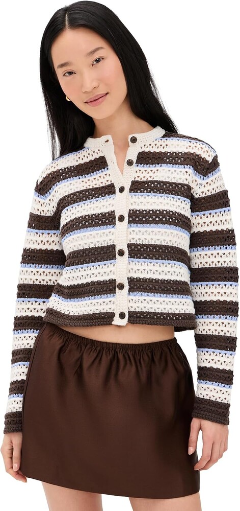 Madewell Women's Striped Crochet Cardigan Sweater