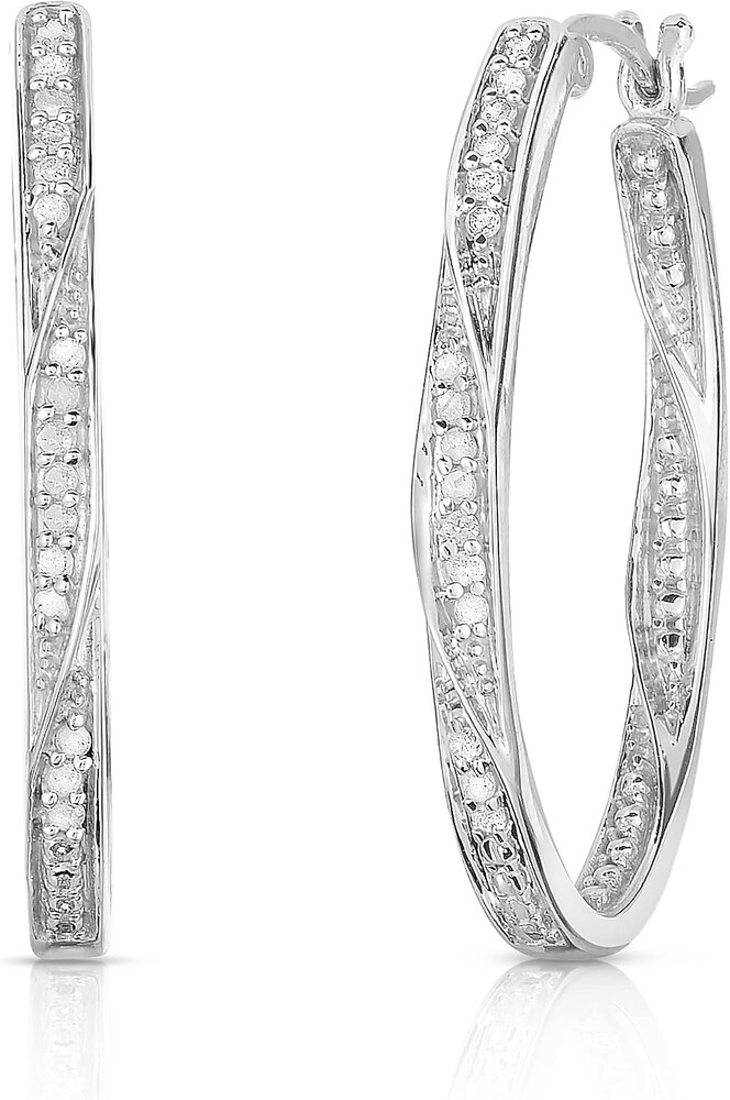 Natalia Drake Large Twisted Oval 1/4 Cttw Diamond Hoop Earrings for Women in 925 Sterling Silver