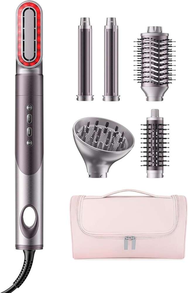 MESCOMB Infrared 6 in 1 Hot Air Styler Wrap - Dual Voltage Hair Dryer| Fast Drying & No Heat Damage, Professional Multi-Styler for Curling, Volumizing & Smooth Straightening (110V-240V)