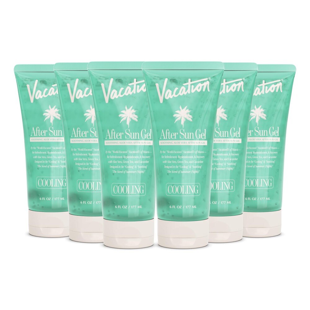 VACATION Mini After Sun Aloe Vera Gel, 1 Fluid Ounce, Pack of 6 - Soothing Sunburn Relief, Hydrating, Cooling, Non-Sticky, Travel Size