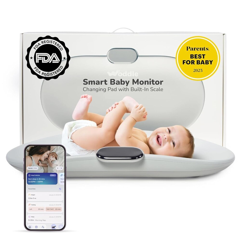 Woddle Multifunctional Smart Baby Changing Pad with Medical Grade Scale for Critical Weight Monitoring + AI App, Noise Machine, Warmer, Night Light, Touchscreen Tracker, All-in-One