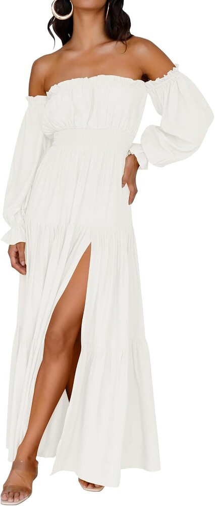 ZESICA Women's Boho Off Shoulder Wedding Guest Dress 2026 Spring Summer Side Split Flowy A Line Long Maxi Dresses