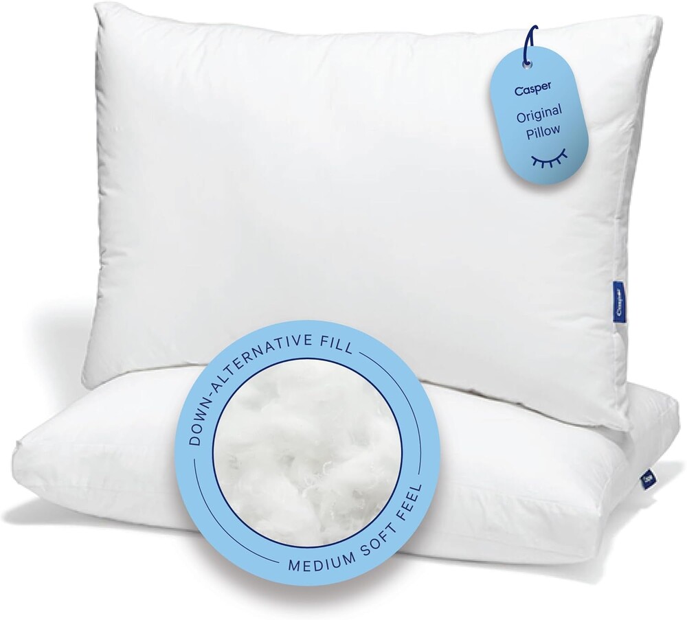 Casper Sleep Original Pillow 2-Pack, King Size – Medium Soft Feel, Down-Alternative Fill, Supports Side, Back & Stomach Sleepers, Neck Pain Relief, Machine Washable