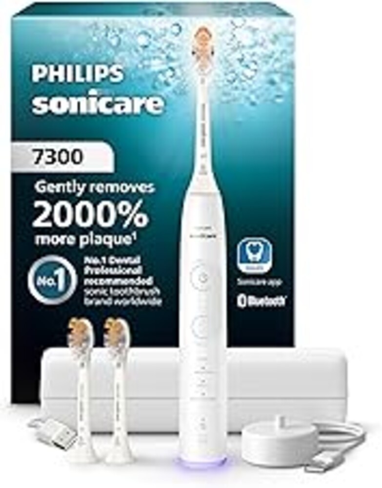 Philips Sonicare 7300 Series Electric Toothbrush - Next-Generation Sonicare Technology, Pressure Sensor, 12 Brushing Settings, SmarTimer, BrushPacer, 21-Day Runtime, Travel Case, White, HX7420/07