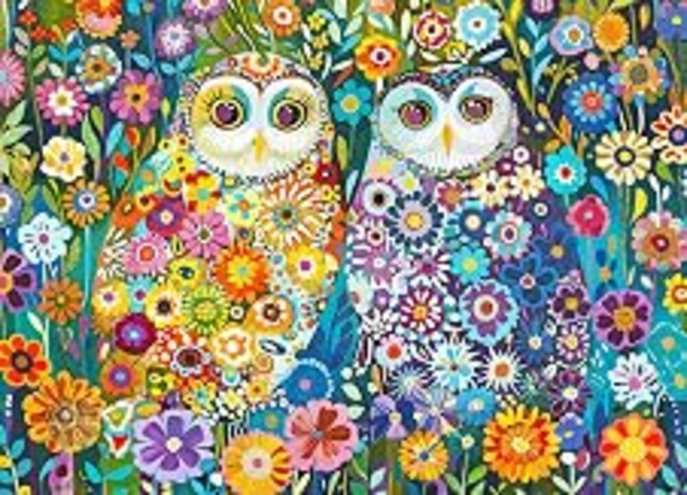 Lucky Puzzles - Celestial Owls in Bloom - 1000 Piece Jigsaw Puzzle for Adults | Vibrant Owl and Flower Artwork | Challenging Puzzle for Adults for Puzzle Lovers