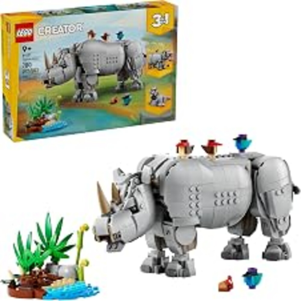 LEGO Creator 3 in 1 Wild Animals: Majestic Rhino with Birds Building Toys for Kids - Safari Pretend Play Toys for Girls & Boys, Ages 9+ - Gift for Birthdays - 31171
