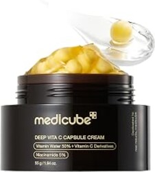 medicube Capsule Cream with Deep Vitamin C | Liposome Vitamin C Golden Capsule for Radiance & Firm-Looking Skin | Hydrating Glow Gel Texture | Korean Skincare, 1.94 oz