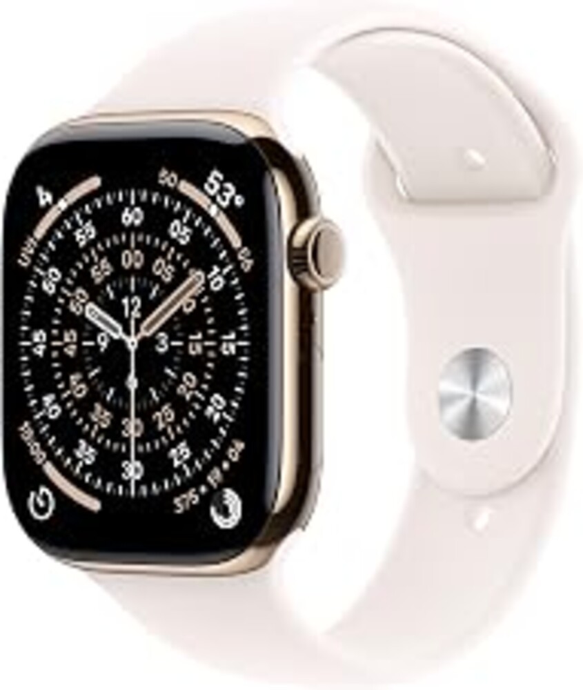 Apple Watch Series 11 [GPS + Cellular 46mm] Smartwatch with Gold Titanium Case with Light Blush Sport Band - M/L. Sleep Score, Fitness Tracker, Health Monitoring, Always-On Display, Water Resistant