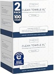 Clean Skin Club Clean Towels XL®, 100% USDA Biobased Face Towel, Disposable Face Towelette, Eczema Association Accepted, Makeup Remover Dry Wipes, Ultra Soft, 50 ct per pack, 2 Packs, 100 Ct Total