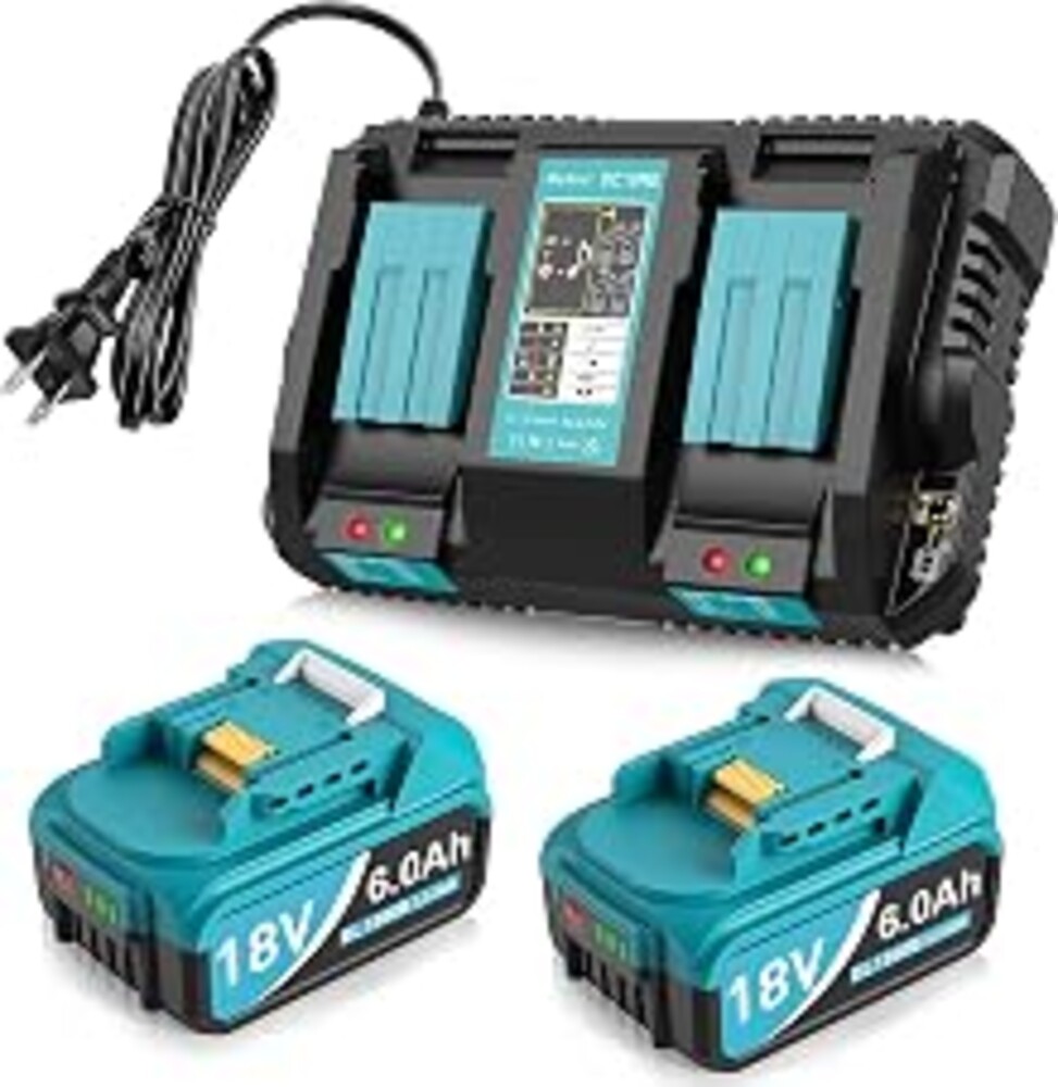 TeenPower 2Packs 6.0Ah Replacement for Makita Battery 18V with 2-Port Charger
