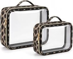 Clear Makeup Bags with Zipper, TSA Approved Travel Toiletry Bag, 2-Pack (Large, Medium) Clear Cosmetic Bag Handle, Waterproof Make Up Bag for Women, Car Bag Organizer & Car Organization Essentials