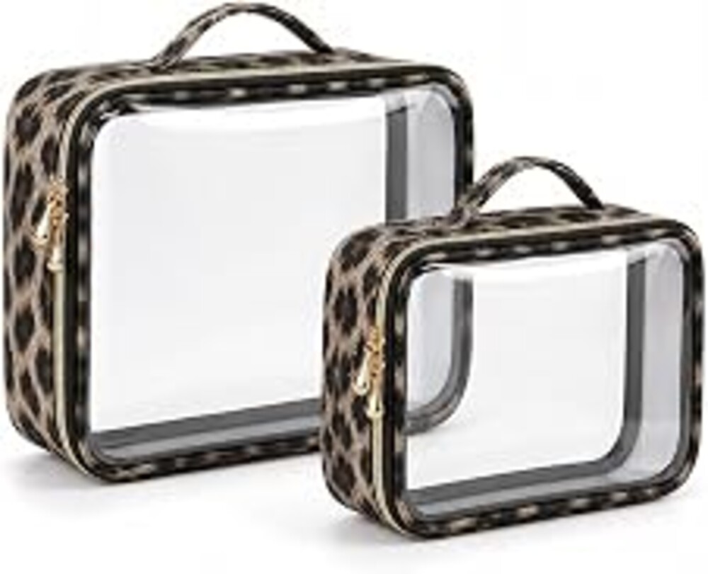 Clear Makeup Bags with Zipper, TSA Approved Travel Toiletry Bag, 2-Pack (Large, Medium) Clear Cosmetic Bag Handle, Waterproof Make Up Bag for Women, Car Bag Organizer & Car Organization Essentials