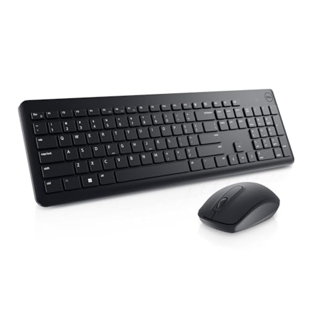 Dell Wireless Keyboard and Mouse - KM3322W, Wireless - 2.4GHz, Optical LED Sensor, Mechanical Scroll, Anti-Fade Plunger Keys, 6 Multimedia Keys, Tilt Leg - Black