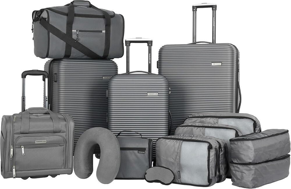 Travelers Club 14 Piece Riddock Luggage and Travel Accessories Set, Charcoal