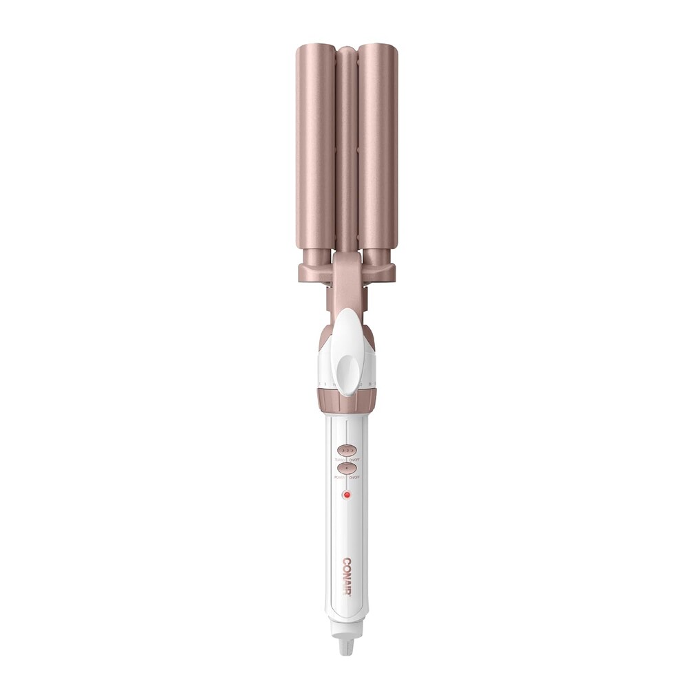 Conair Double Ceramic 3 Barrel Curling Iron, Triple Barrel Waver Hair Tool Creates Deep, Continuous Waves, Hair Curler for All Hair Lengths, White/Rose Gold