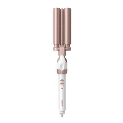 Conair Double Ceramic 3 Barrel Curling Iron, Triple Barrel Waver Hair Tool Creates Deep, Continuous Waves, Hair Curler for All Hair Lengths, White/Rose Gold