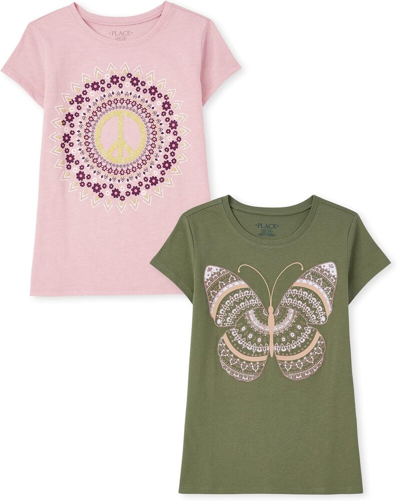 The Children's Place Girls Unicorns,Sports,Butterflies Short Sleeve Graphic T-Shirts,2 Pack