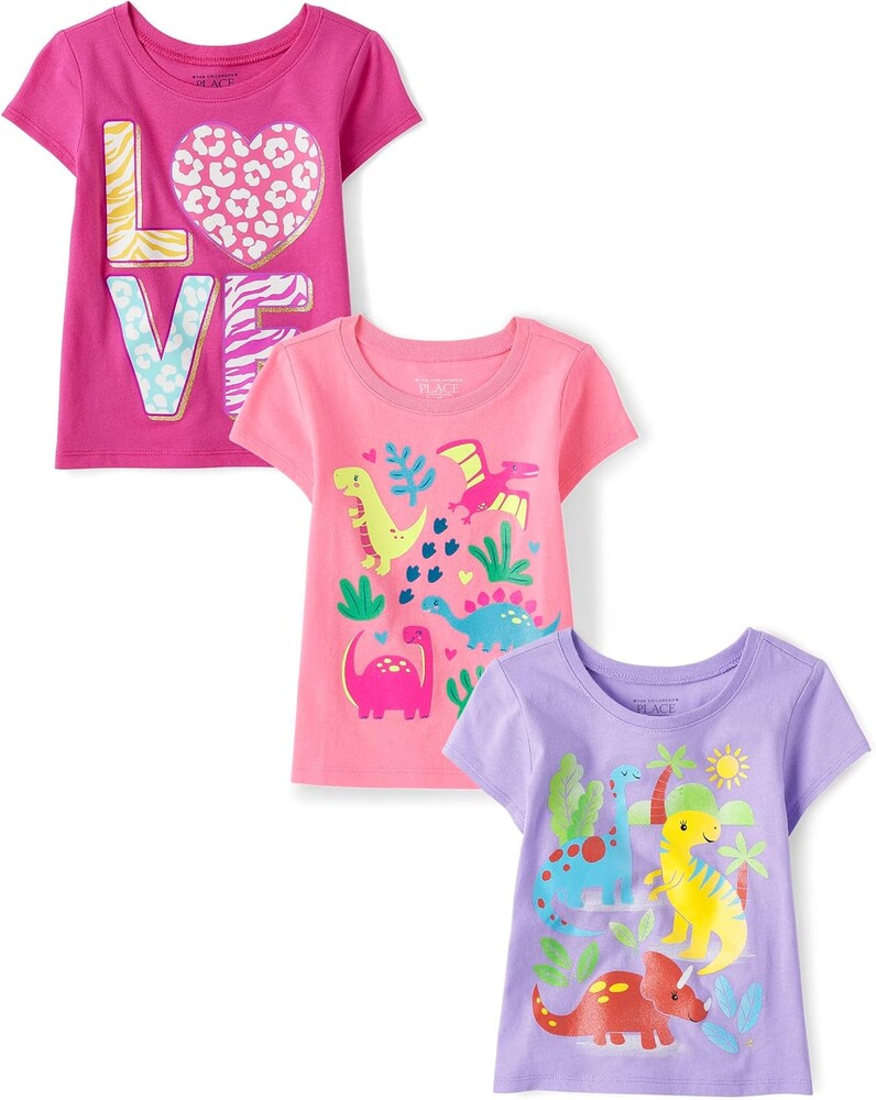 The Children's Place Baby Girls' and Toddler Unicorns,Butterflies,Trends Short Sleeve Graphic T-Shirts,3 Pack