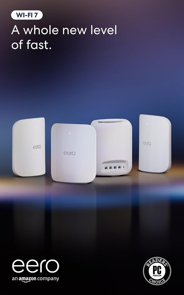 Amazon eero Max 7 mesh wifi system (newest model) - Supports internet plans up to 10 Gbps, Coverage up to 10,000 sq. ft., Connect 750+ devices, 4-pack