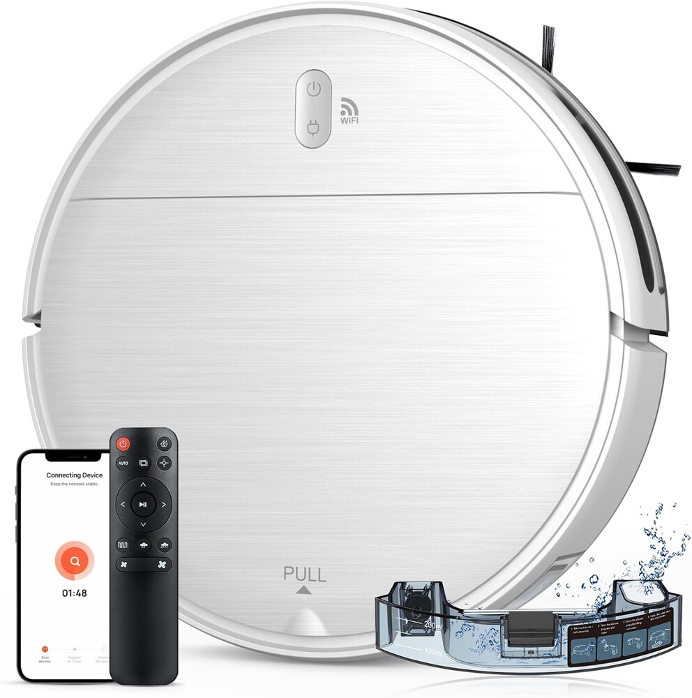 Robot Vacuum and Mop Combo, 2 in 1 Robotic Vacuum Cleaner with Schedule, App/Alexa/Voice Control, Slim 2.87", Self-Charging, Strong Suction & Long Runtime, Ideal for Hard Floor, Pet Hair, Carpet