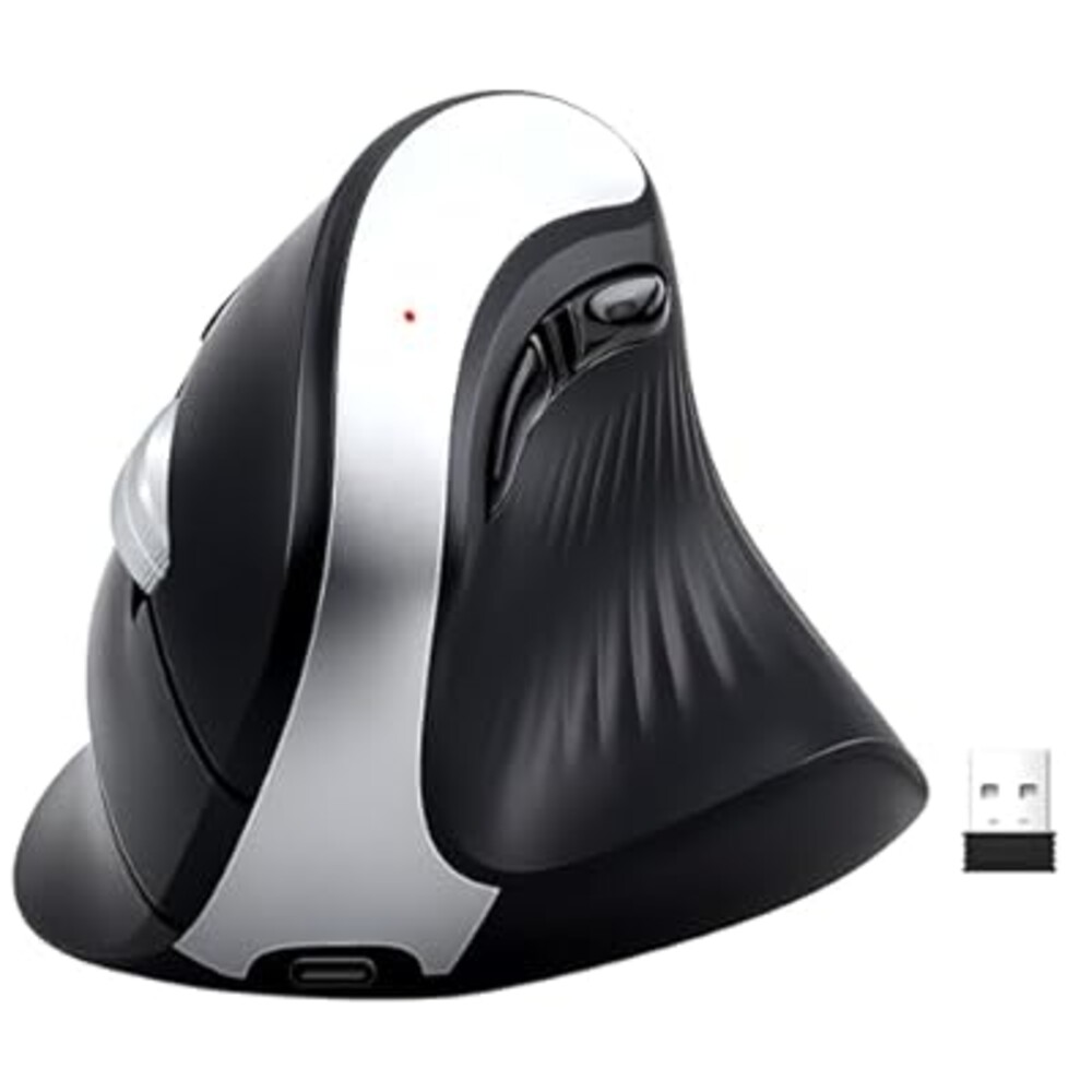 Wireless Ergonomic Vertical Mouse, Rechargeable Tri-Mode (Dual Bluetooth + 2.4G USB) Optical Mouse with Adjustable RGB Lighting, Multi-Device Control for Laptop, PC, Mac, iPad, Desktop (Dark Black)