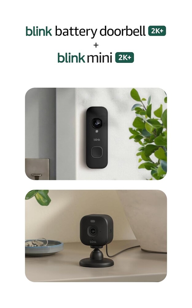 Blink Battery Doorbell 2K+ (newest model) and Mini 2K+ (newest model) — 2K video resolution, enhanced audio. Sync Module Core included. 1 Camera + Battery Doorbell 2K+ (Black)