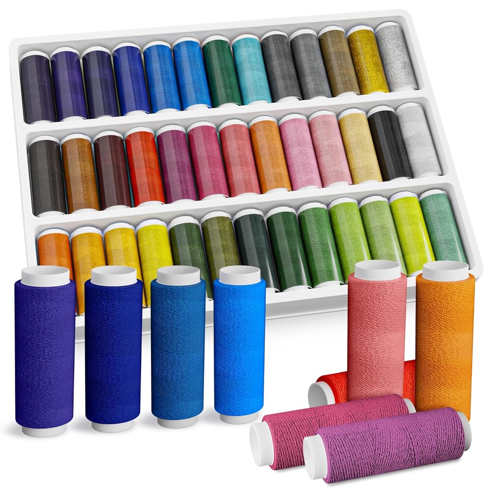Sewing Machine Thread Set - 39 Colors Polyester Thread for Sewing Machine & Hand Embroidery, 140 Yards Per Spool, Bright Colors that Won't Fade - Ensures Smooth Stitching with Most Fabrics