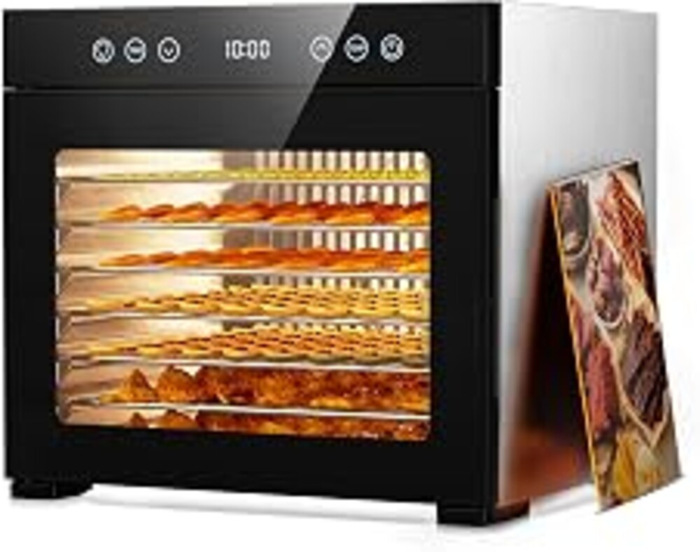 650W Food Dehydrator, 8-Tray Stainless Steel Dehydrator Machine with Adjustable Timer & Temperature, Overheat Protection, Fruit Dehydrator for Jerky, Herbs, Dog Treats, Interior Light