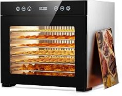 650W Food Dehydrator, 8-Tray Stainless Steel Dehydrator Machine with Adjustable Timer & Temperature, Overheat Protection, Fruit Dehydrator for Jerky, Herbs, Dog Treats, Interior Light