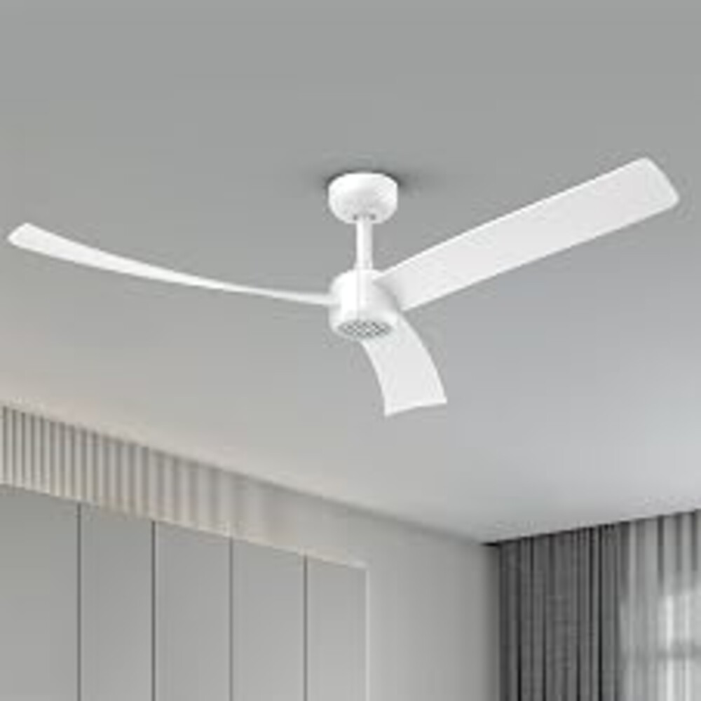 TALOYA 52 Inch Ceiling Fans with Lights Led Remote Control Low Profile Flush Mount for Living Room Bedroom Outdoor Patio,DC Motor,Reversible,Dimmable,Buzzer ON/Off,White