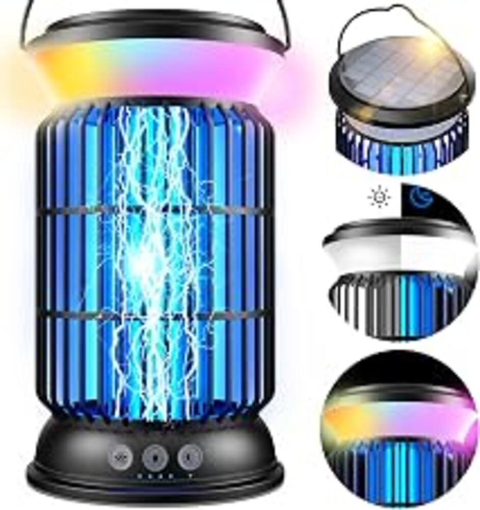 Solar Bug Zapper Outdoor Rechargeable Mosquito Zapper with Cordless Solar Power, Long Runtime Battery, Ip66 Waterproof Portable Fly Zapper for Garden Camping Travel Home