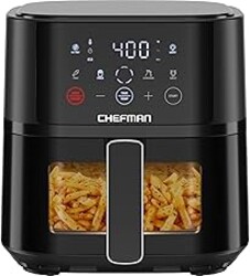 Chefman Air Fryer – 4 QT Compact Airfryer for Quick & Easy Meals, Features Hi-Fry Technology for Extra Crisp, Easy-View Window, Touch Controls with 4 Presets, Nonstick & Dishwasher Safe Basket - Black