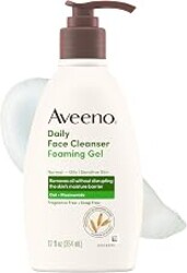 Aveeno Daily Foaming Gel Facial Cleanser for Normal to Oily or Sensitive Skin, Prebiotic Oat Formula, Fragrance-Free & Hypoallergenic, Free from Sulfates, Parabens, Dyes & Soap, 12 Fl Oz​