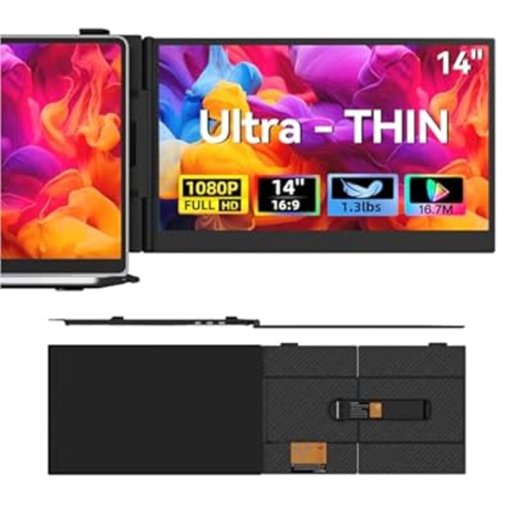 Laptop Screen Extender, 1.3lb Ultra Lightweight 14" 1080P FHD Portable Monitor for Laptop, Plug & Play Dual Travel Screen Monitor, Laptops Dual Monitors Attachment, Fits Windows/Mac/Android/Chrome