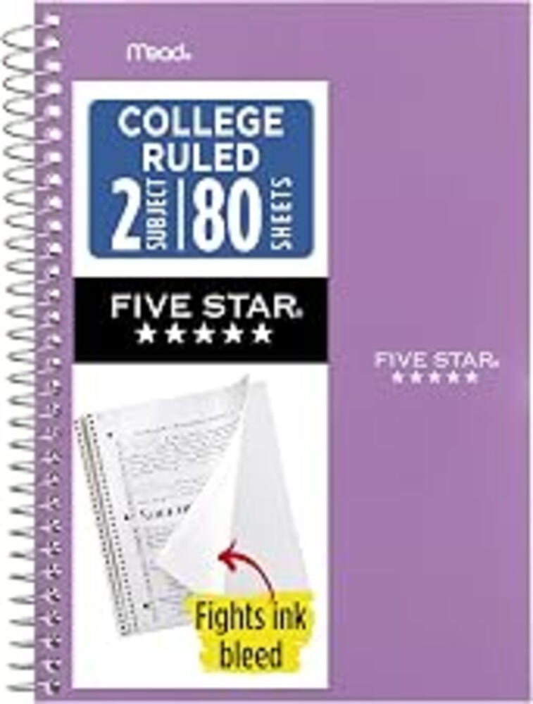 Five Star Spiral Notebook, 2 Subject, College Ruled Paper, 6" x 9-1/2", 80 Sheets, Fights Ink Bleed, Water Resistant Cover, Amethyst Purple (840029CF1-ECM)