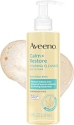 Aveeno Calm + Restore Foaming Cleanser, Daily Face Wash for Sensitive Skin, Gentle Foaming Cleanser Removes Makeup with Soothing Oat, Feverfew & Hyaluronic Acid, Fragrance-Free, 7.8 Fl Oz