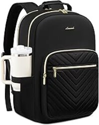 LOVEVOOK Laptop Backpack for Women with Giant Tumbler Holder 15.6 inch,Designer Travel Backpack Laptop Bag College Backpack,Quilted Work Nurse Teacher Backpack Purse Computer Bag Casual Daypack, Black