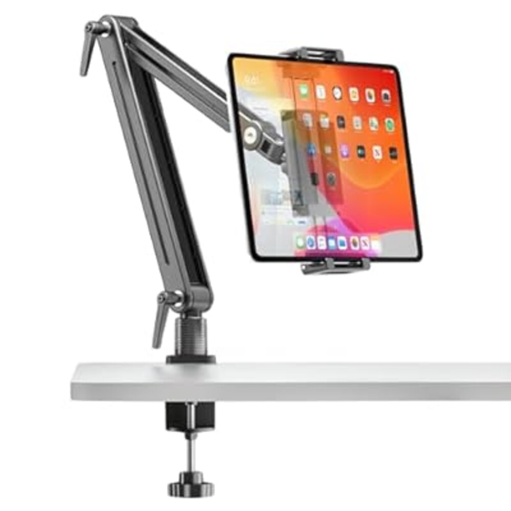 Portable Monitor Stand Desk Holder- Large Clamp support up to 12.9 14.6 15.6 18.5 inch 360° Rotating Base Swivel Tall Desk Arm Mount for iPad Pro/Mini/Air/Surface Strong Bearing Weight over 5.5lbs